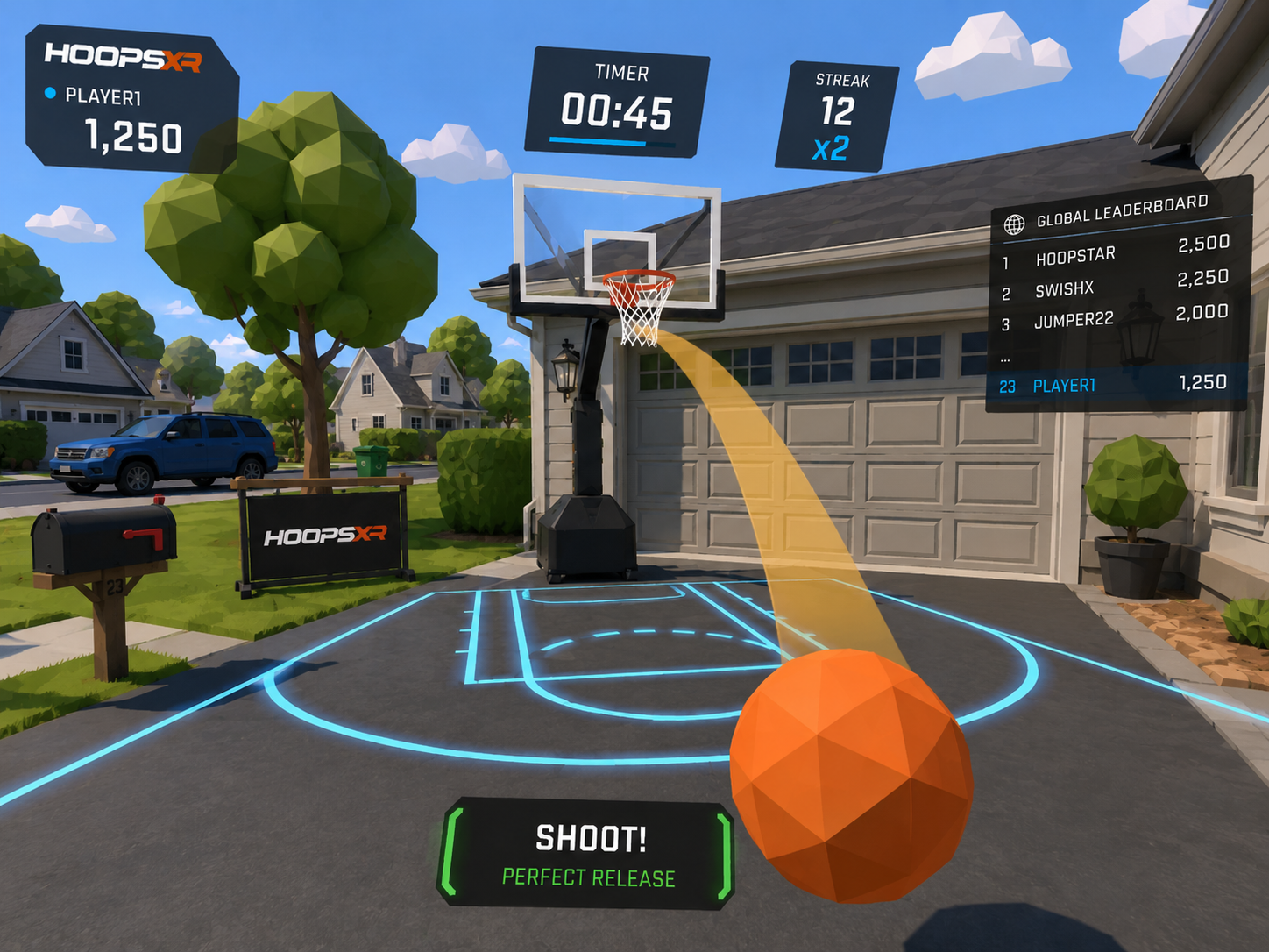 Mixed reality driveway basketball setup